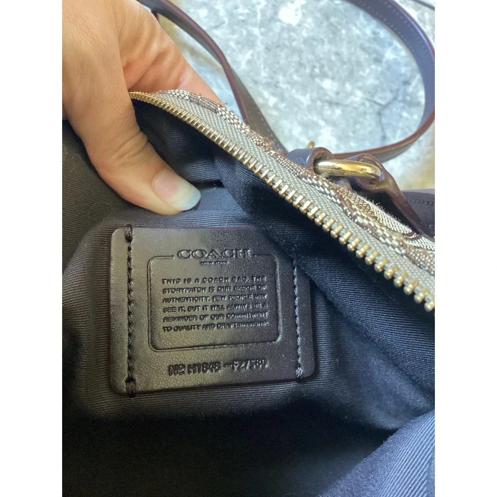 Coach Kelsey Satchel Signature Jacquard Canvas Brown Crossbody Bag F27580